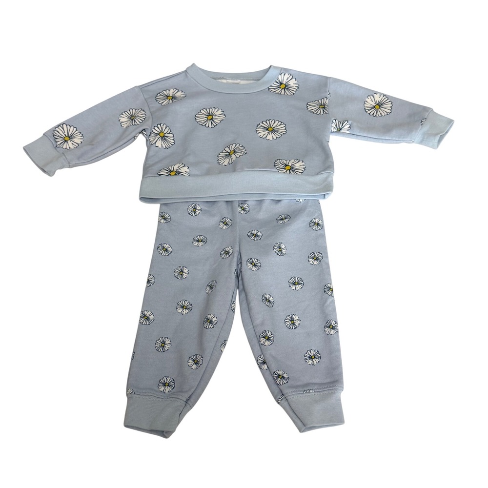 Carters Child of Mine Baby 6-9M Blue Daisy Sweatshirt and Joggers 2pc Set